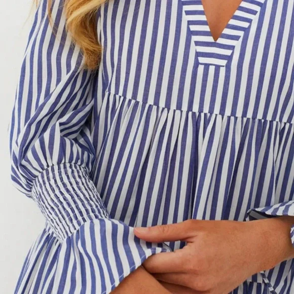 Pomander Place Blue and White Striped Mini Dress - Picture 3 of 13